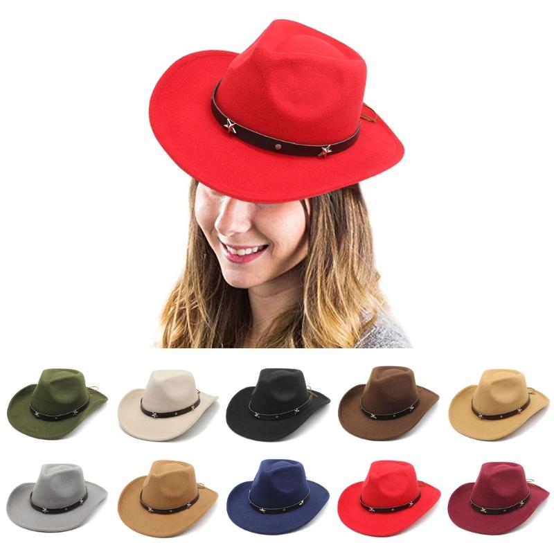 Lightweight Cowgirl Hat with Alloy Rivet Woman Ladies Cowboy Hat Party Western Style Hat Winter Outdoor Sunproof Hat