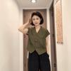 1116 Summer New French Niche V-Neck Top Women's Premium Sleeveless Versatile Single-breasted Shirt Premium Sense