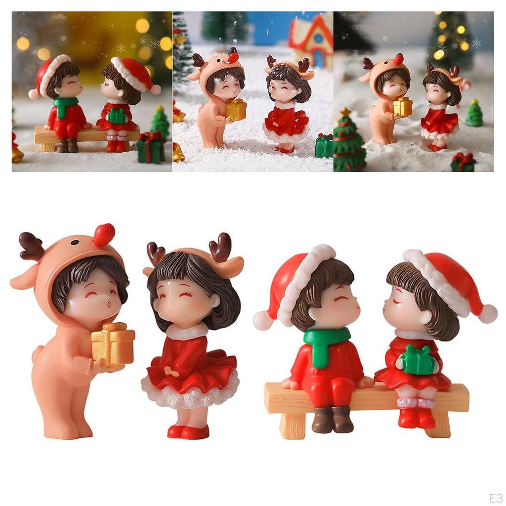 2pcs Christmas Couple Figures Miniature Ornament DIY Art Figure for Lovers
