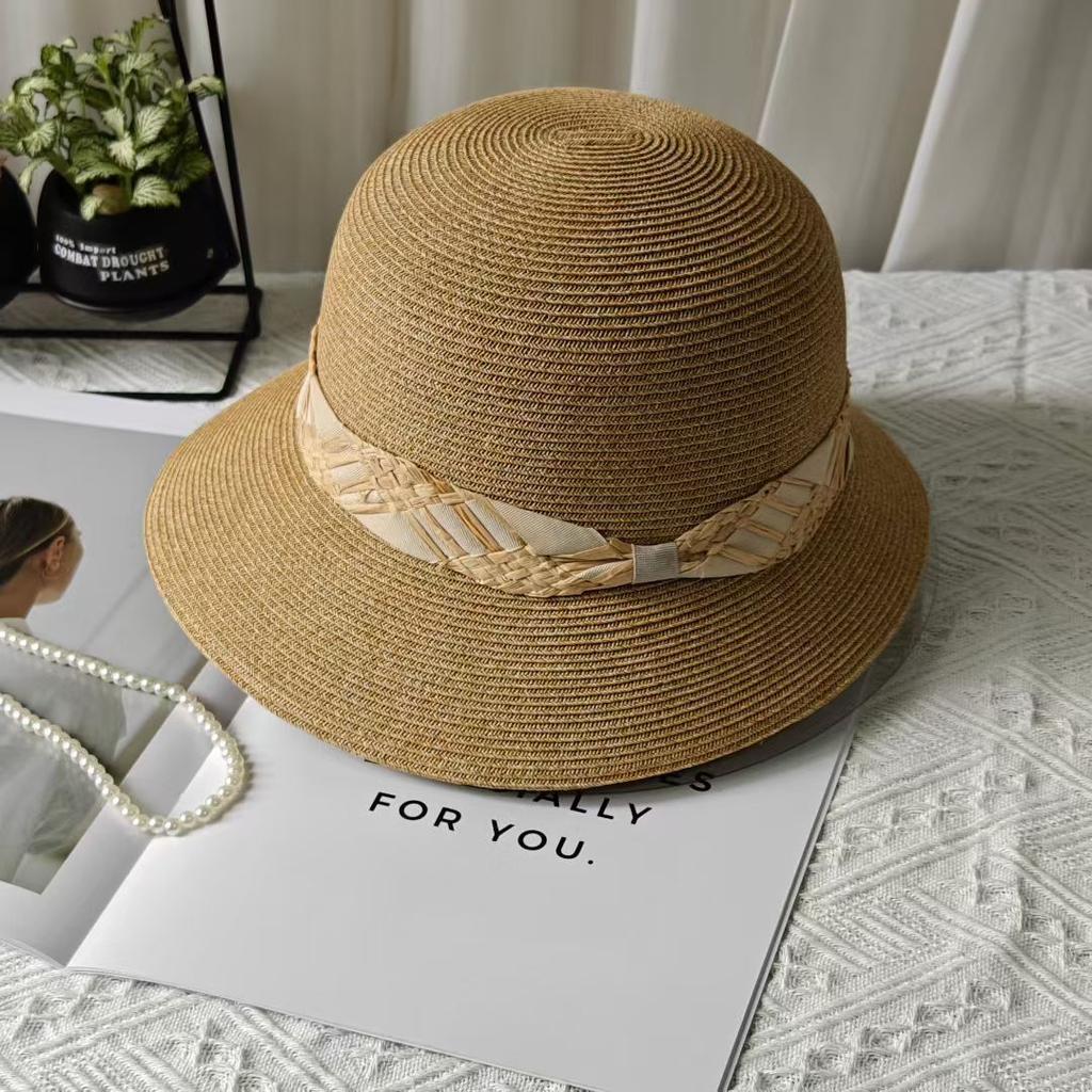 Contrasting color straw fashion bucket hat women's spring summer vacation sunscreen visor temperament elegant new basin hat