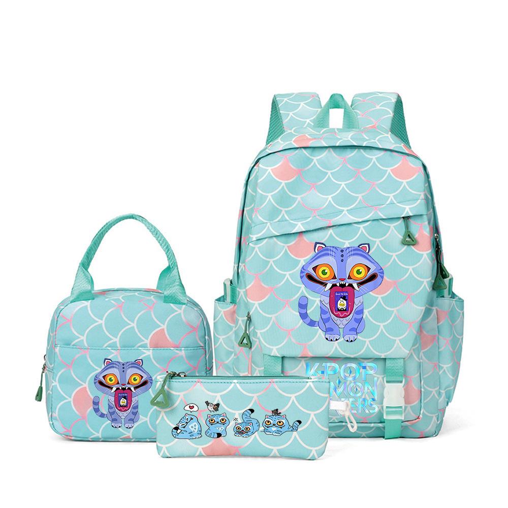 3 Piece School Backpack Set for Students Large Capacity Oxford Cloth Schoolbag with Shoulder Strap and Pencil Case