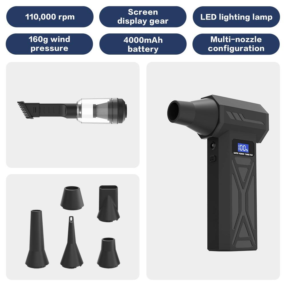Powerful Air Blower 110000Rpm 4 Gear Adjustable Turbo Jet Blower With Led Light Battery Display Cordless Compressed Air Duster