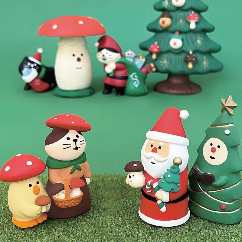 Christmas Resin Art Toys With Festive Mushroom And Cat Designs For Gift Giving