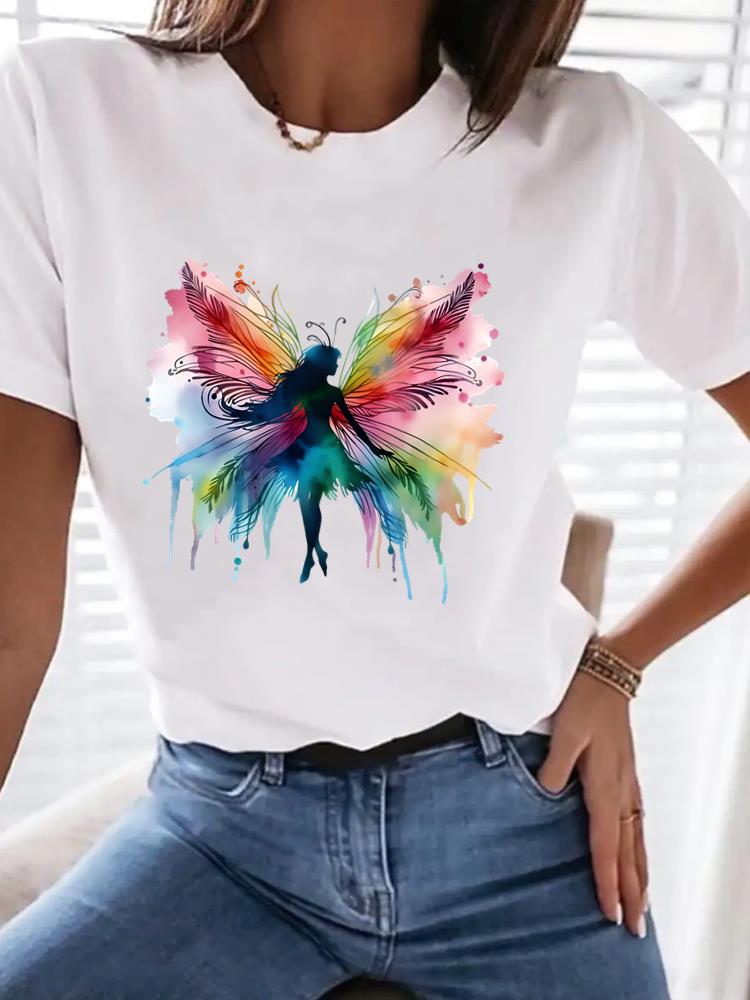 (Asian Size) Tee Top love heart trend 90s Women Clothing T Shirt Woman Print Fashion Female Short Sleeve Graphic T-shirts