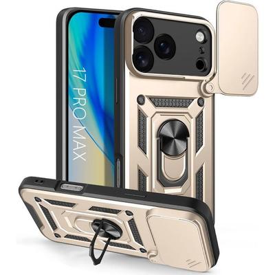 Case for iPhone 17 Pro Max, Shockproof Hard with Ring and Sliding Camera Protection - Gold