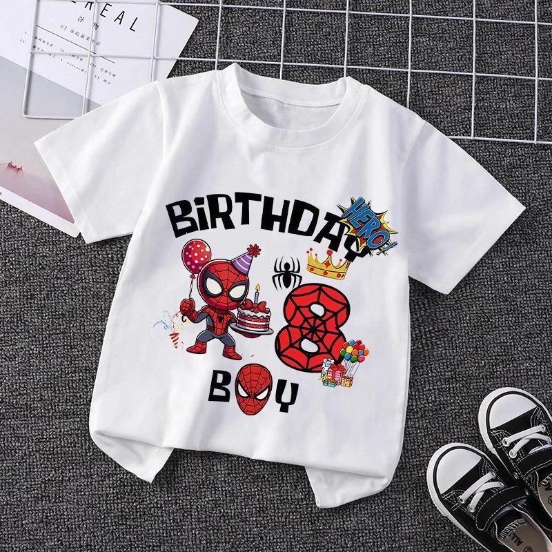 Marvel Spiderman Kids Birthday Party Tshirts Baby Number 1-9 T-Shirt Children Fashion Tops Tees Boys TShirt Parent Child Clothes