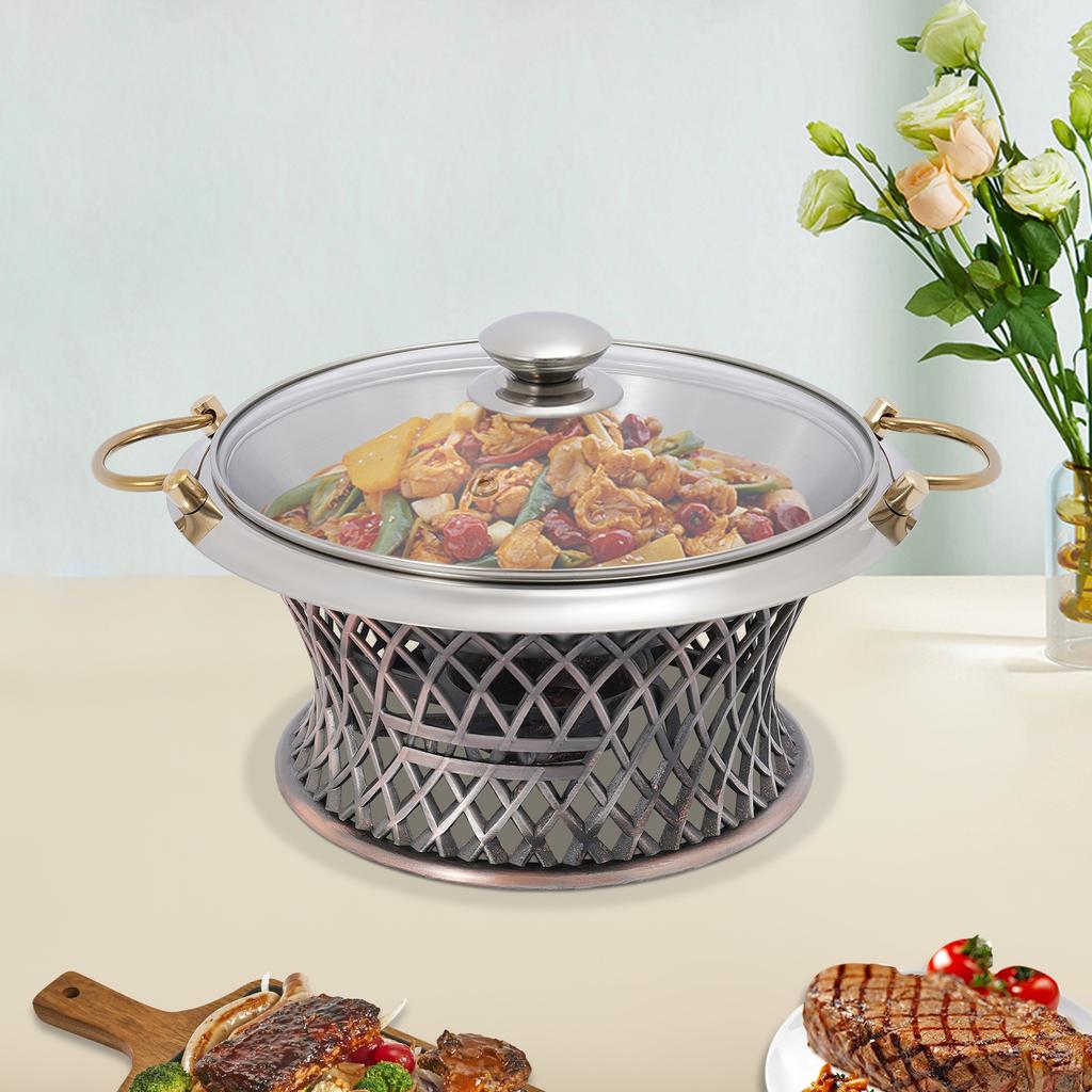 Elegant Bronze Buffet Chafing Dish W/ Lid, Round Alcohol Burner Warmer, 24cm Tabletop Food Pan, Perfect for Catering & Home Use
