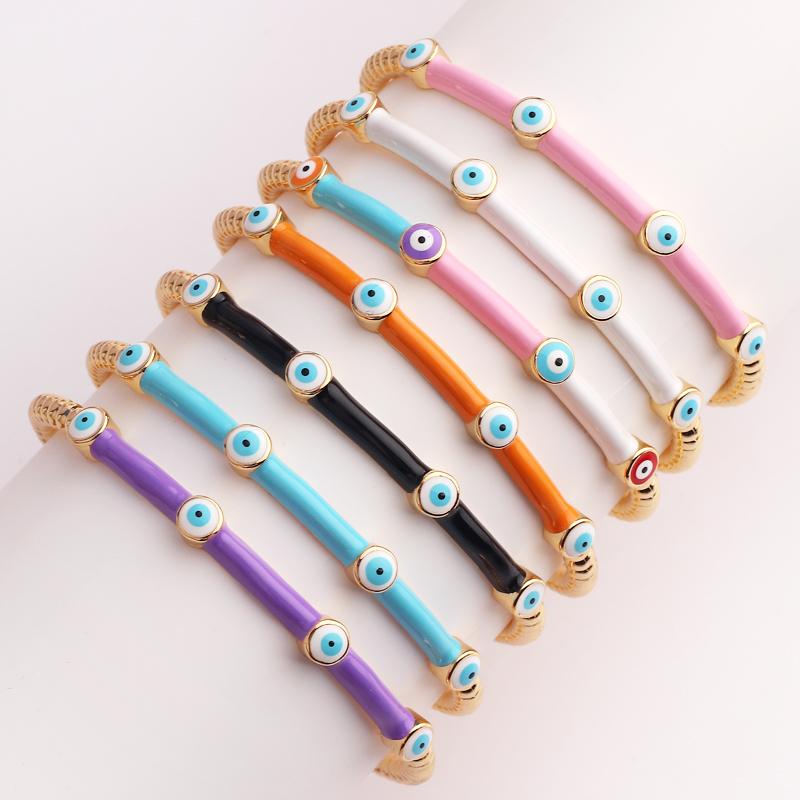 High Quality Fashion Drip Oil Hand Jewelry Gold Color Colorful Enamel Turkish Lucky Evil Eye Bangle Bracelet For Women
