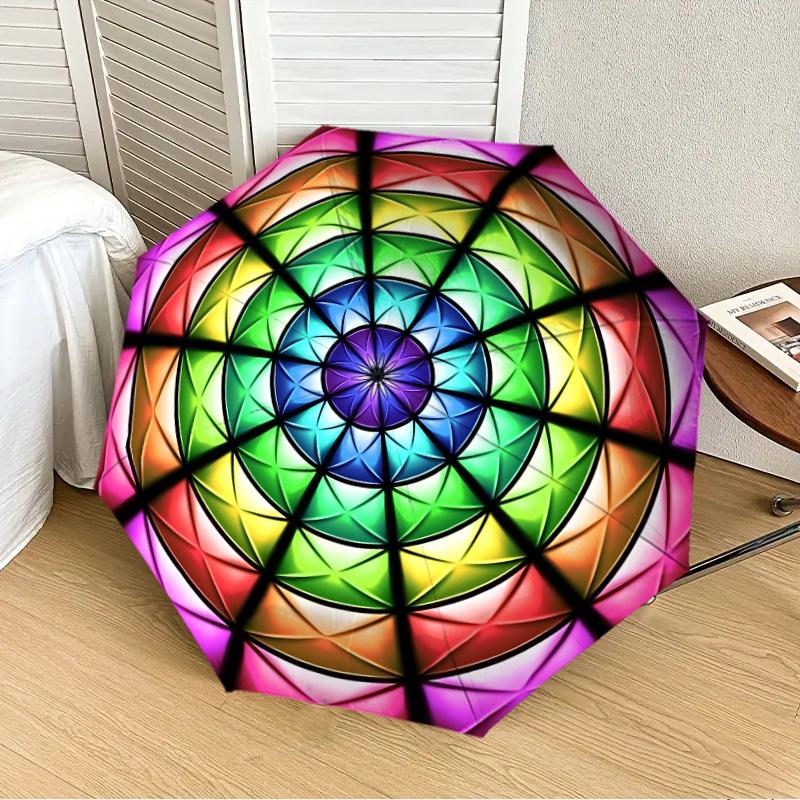 1pc Colorful Kaleidoscope Pattern Automatic Folding Umbrella, Heavy-Duty 8-Rib Construction, Perfect for Everyday yy251114115