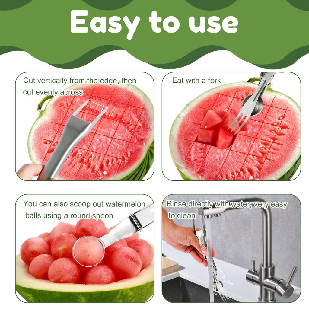 6Pcs Watermelon Fork Slicer Cutter Foldable Fruit Cutter Stainless Steel Watermelon Cutter Slicer Tool Double Head Melon Cube