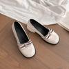 Block Heel Mary Jane Single Shoes Women's Round Toe Shallow Slip Rhinestone Bow Slip Anti-Slip Wear-Resistant High Heels