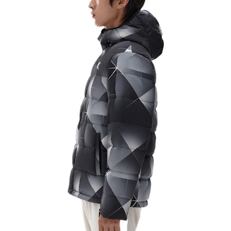 Anta Fleece-Lined Thickened Hooded Down Jacket With All-Over Print Men Outerwear Black 152241908-4