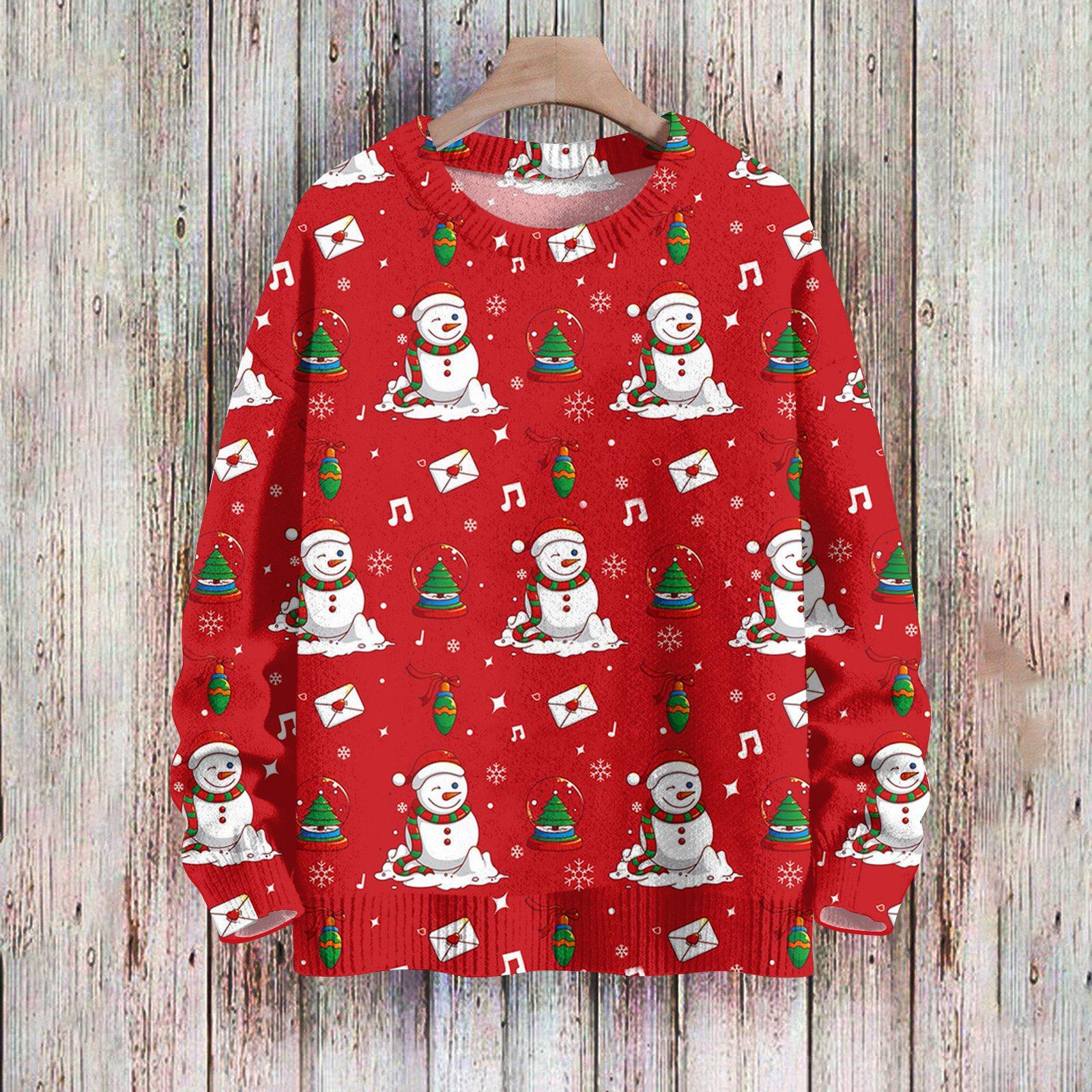 

Рождественские толстовки для женщин Вязаный свитер Милая рубашка Осенний свитер с круглым вырезом Топы XL красный