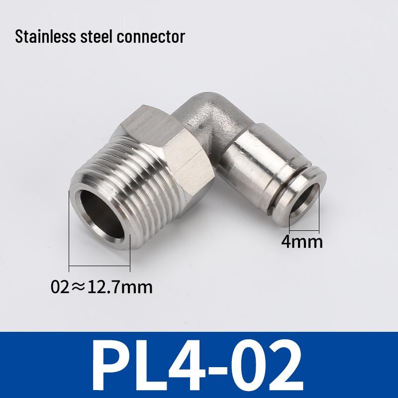 304 Stainless Steel Threaded Pneumatic Air Hose Quick Connect Fitting, PC/PL Options: 8-02, 4-M5, 6-01, 10-03.