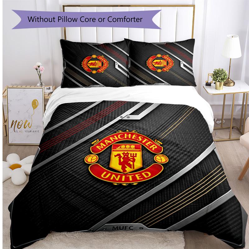 Set Lenzuola Stampato Manchester United 3 Pezzi Morbido Delicato sulla Pelle Lavabile Copripiumino e Federe Set Tutte le Stagioni Camera da Letto