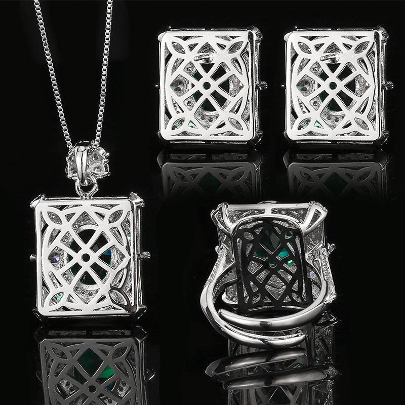 Necklace Earring Ring Set Jewelry Live Broadcast Emerald Color Treasure High-end Fashion Women's