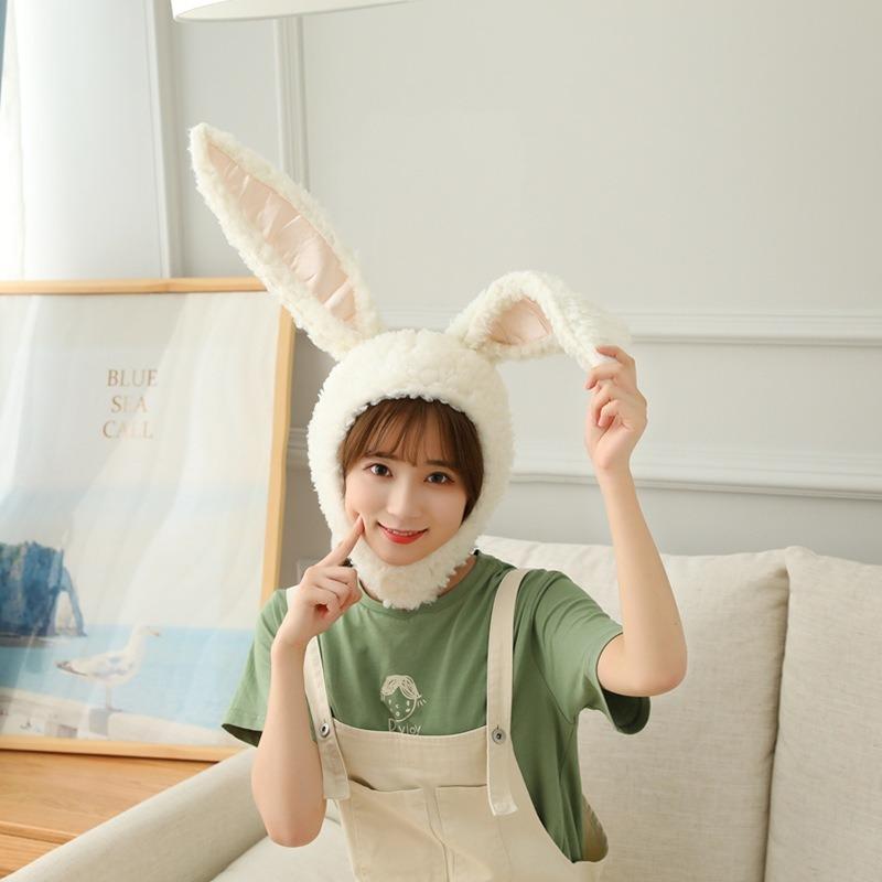 Lammulls mössa med kaninöron, plysch huva, fotorekvisita, tecknad huva