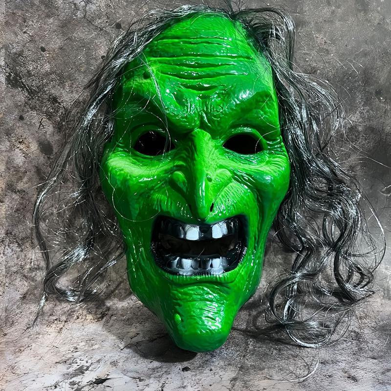 Realistic Scary Old Witch Mask with Hat & Gray Hair Durable Horror Prop for Halloween Costume Party Prank Activities
