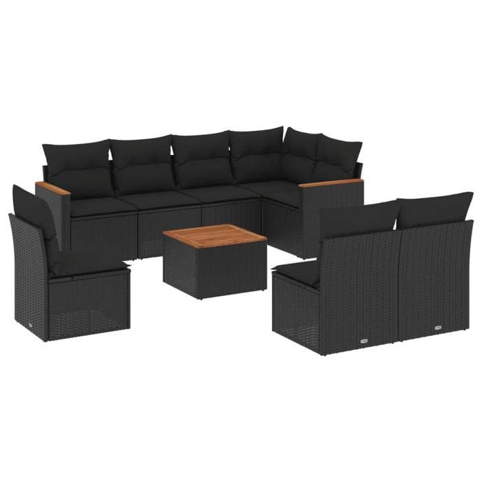 VidaXL Garden Lounge Set with Cushions 9 Pcs, Patio Sofas, Patio Furniture Set, Outdoor Furniture, Black 3226048