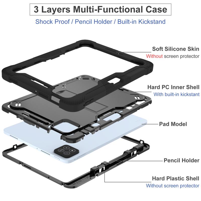 Case For Xiaomi Pad 6 7 8 Pro /Poco X1 11.2" and Redmi Pad 2 SE Pro Poco C1 Pocp M1 12.1"With Kickstand and Pen Slot Rugged Full Body Protective