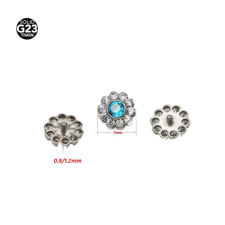 1pz F136 Titanio CZ Ancoraggio Dermal Forma di Luna Micro Ancoraggio Dermal Piercing Fiore Stella Skin Diver Piercing Gioielli per il Corpo 14g