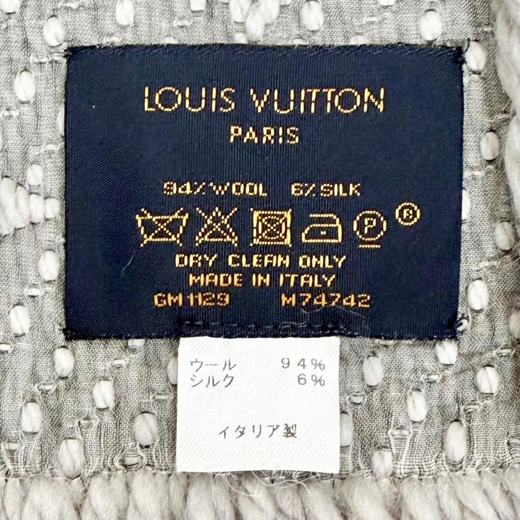 Great LOUIS VUITTON Scarf Escalp Logo Mania Monogram fringe wool Women M74742 Used