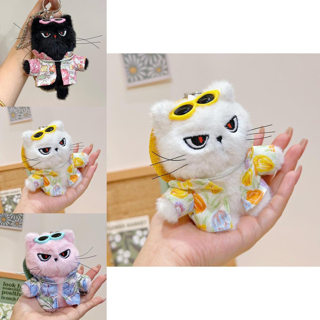 Portachiavi Peluche Gatto Carino Con Design Camicia a Fiori e Occhiali da Sole Per Portachiavi e Accessorio