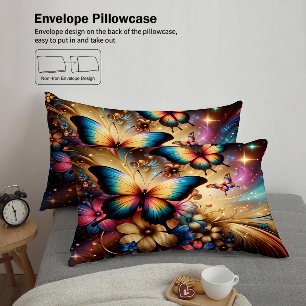 3pcs Butterfly Floral Bedding Sets 3D Printed Colorful Butterflies And Flowers Duvet Cover Sets With Pillowcases No Filling