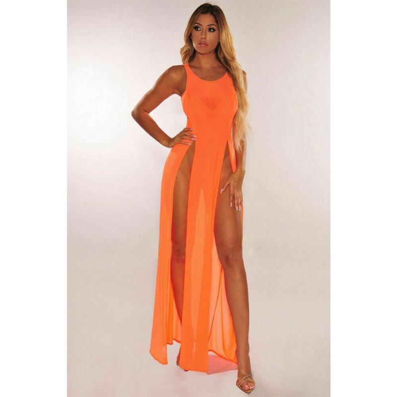 

Женское сетчатое прозрачное бикини, элегантное прозрачное пляжное платье с разрезом, купальники, пляжная одежда S оранжевый