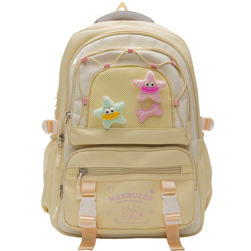 Shoulder Large Bag Capacity Solid Color Backpack Unisex School Travel Student