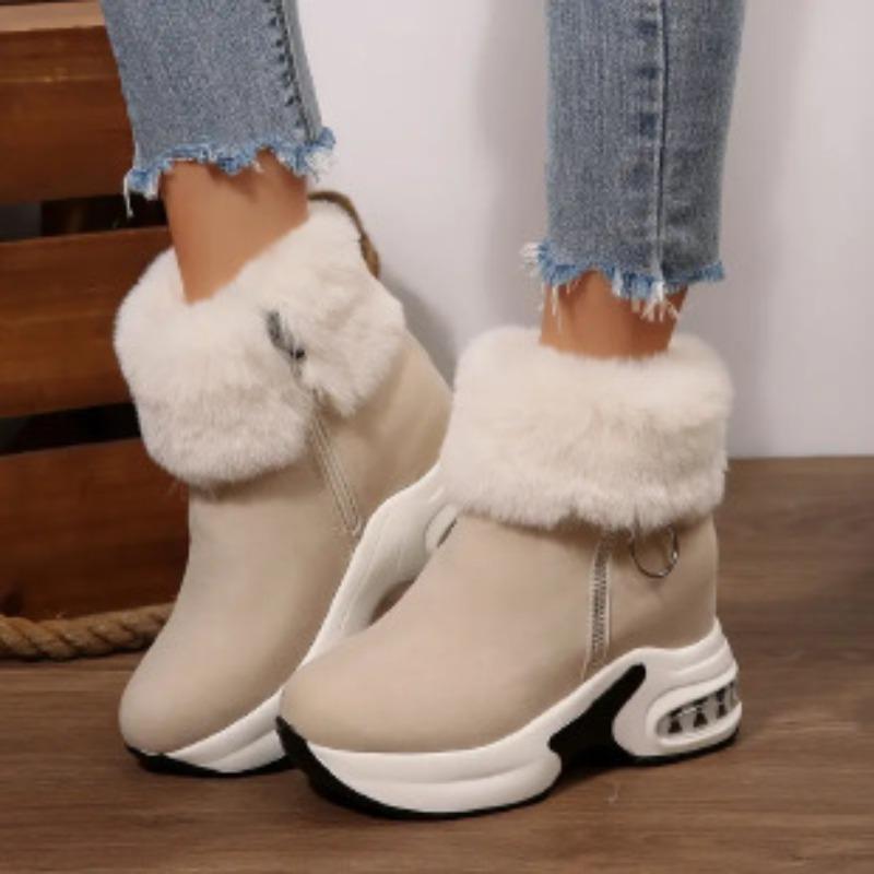 Women's Fur Mouth Zipper Large Size Soft Sole Winter Warm Fur Snow Boots Padded Lined Ankle Boots Non-Slip Hiking Casual Sports Cotton Boots