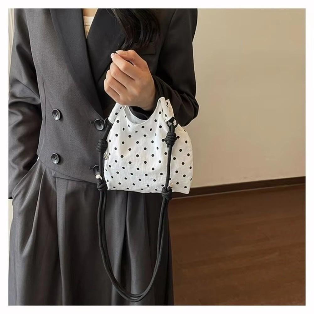 Nylon Polka Dot Shoulder Bag Drawstring Closure Female Tote Bag Crossbody Bucket Bag Outdoor