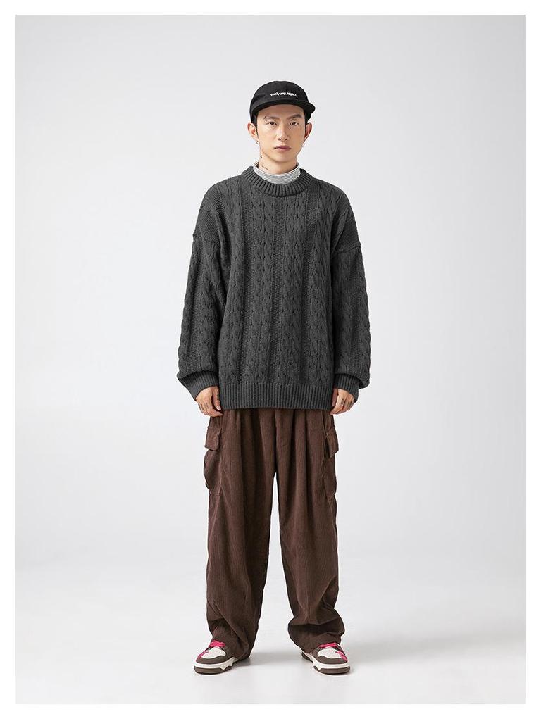 Hanlu Unisex Retro Japanese Round Neck Sweater - Autumn/Winter Loose Knit