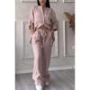 2026 Women's Solid Color Long-Sleeve Shirt & Wide-Leg Pants Set