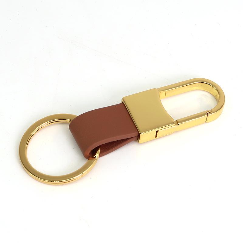 Men's Genuine Leather Car Keychain with Zinc Alloy Waist Clip and Customizable Laser Logo
