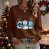 Damen Casual Weihnachtsdruck Rundhals Pullover Langarm Top für die Feierparty
