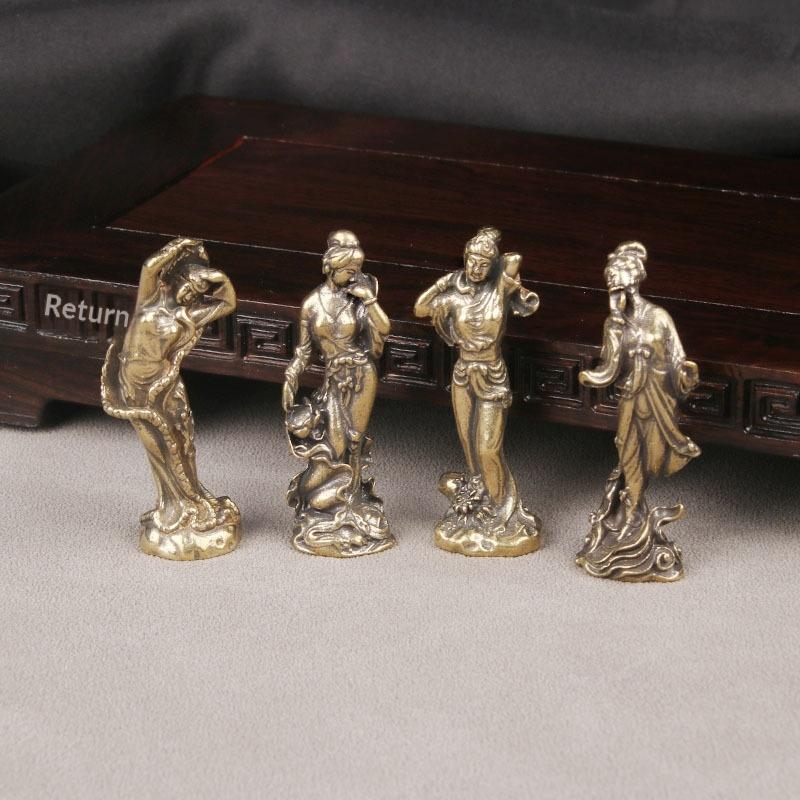 1/4Pcs Vintage Classical Figurines Handcrafted Solid Brass Four Ancient Chinese Beauties Statue Desktop Decor Collection Gift