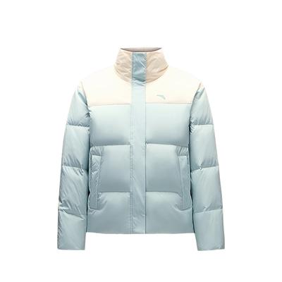 Bequeme Lässige Farbblock Stehkragen Reißverschluss Warme Daunenjacke Damen Oberbekleidung Vanille-Beige Schaumgrün 962447907-2