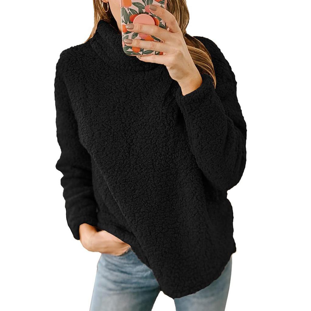 Mädchen Einfarbig Plüsch Rollkragen Damen Lässige Mode Top Hoodie