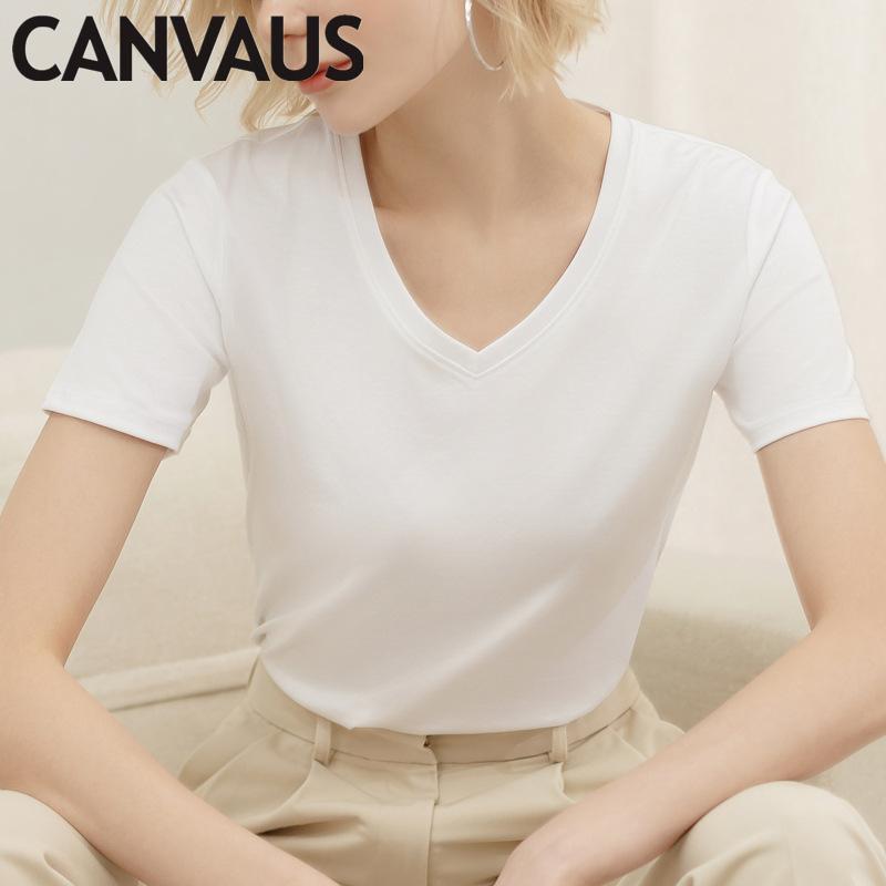 Summer New Style Short-Sleeved T-Shirt Women Mercerized Cotton Pure Cotton V-Neck T-Shirt European And American Women