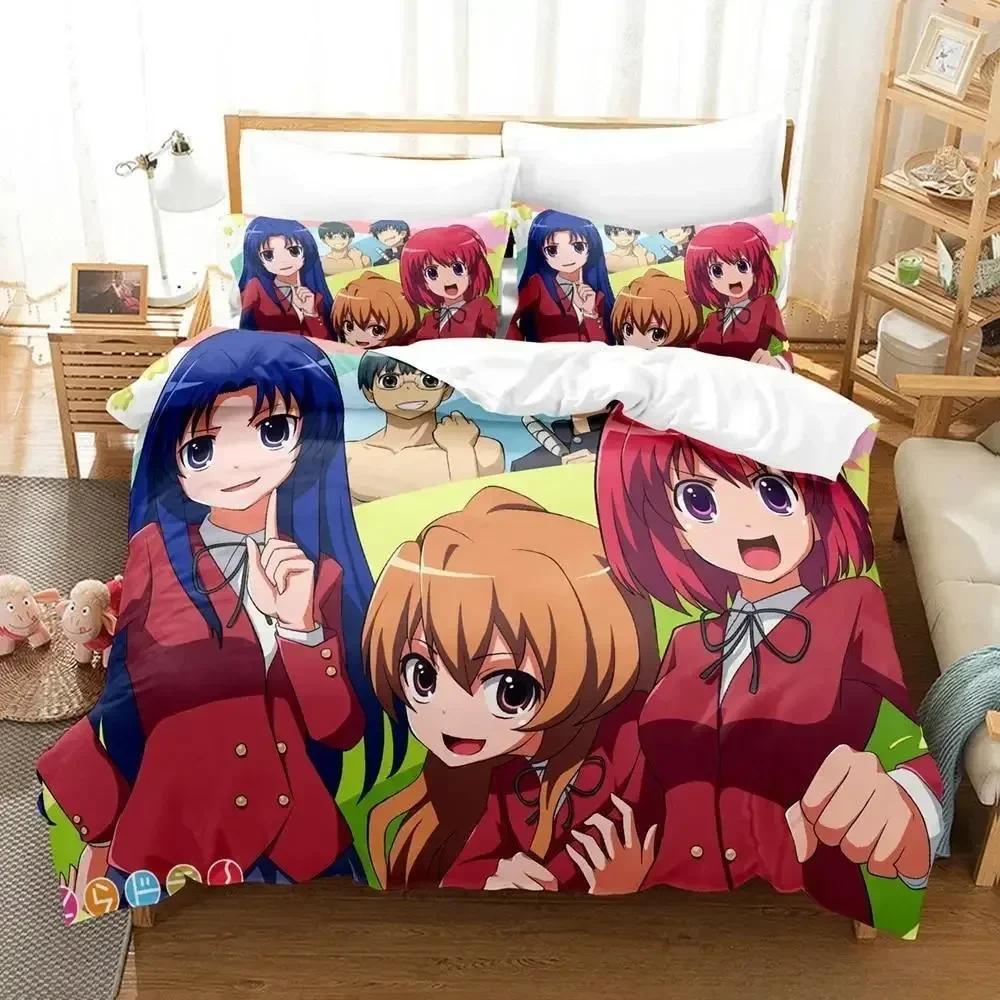 Comforter New Toradora Bedding Set Cartoon Anime Three-Piece Set Adult Kid Bedroom S 3D Kawaii Girls Roupa De Cama Casal