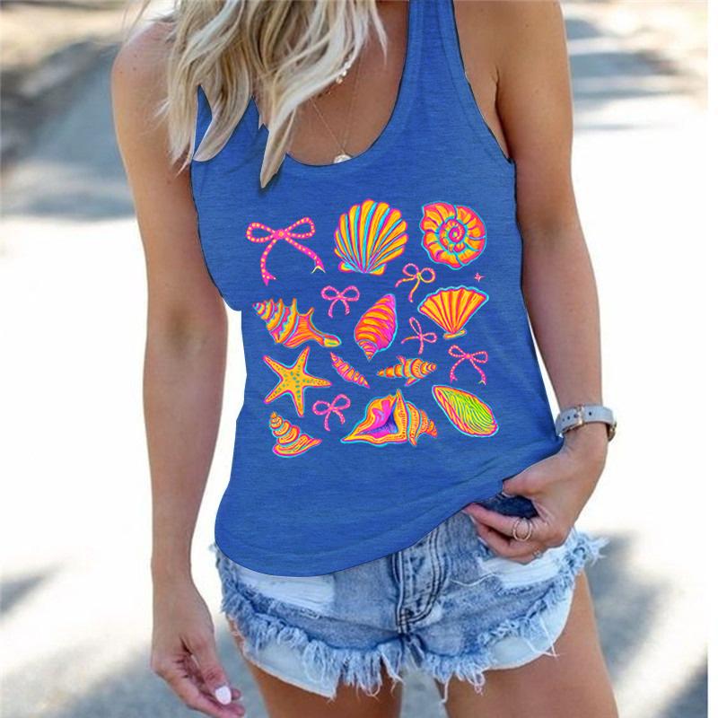 Sommer-Vibes Damen Top Racerback Tanktops Coquette Muschel Grafik Tanktop Damen Küstenreise Sommer-Outfit Tanktops & Camis