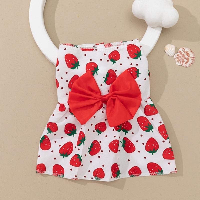 Spring Summer Pet Flower Print Skirt with Bowknot Decors Outdoor Walking Dogs Rabbit Universal Dress Lightweight