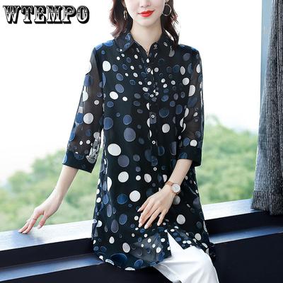Chiffon Shirt Women's Long Summer Plus Polka Dot Loose T-shirt Fashionable Loose Casual Shirt