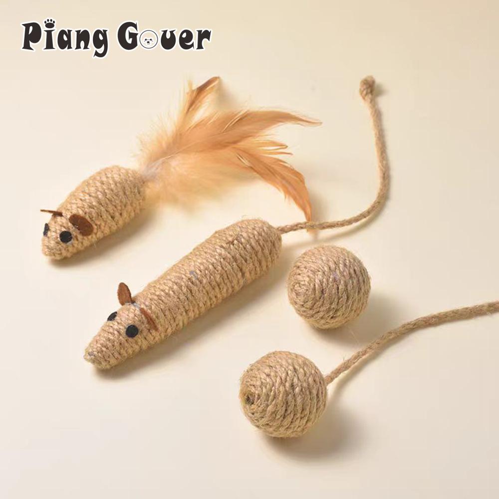 

4pcs Ball Rope Feather Mouse Cat Toy Interactive Training Pet Toys For Kitten