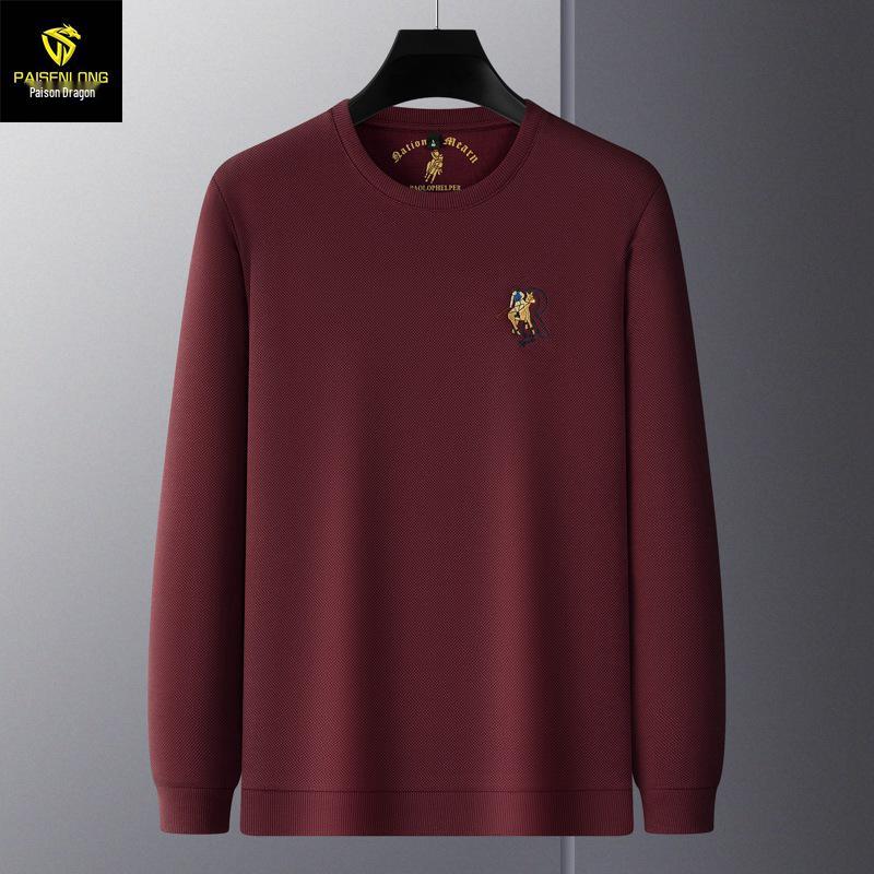 Python Dragon 2026 Autumn/Winter Men's Embroidered Waffle Round Neck Sweatshirt - Heavyweight Pullover for Middle-aged and Young