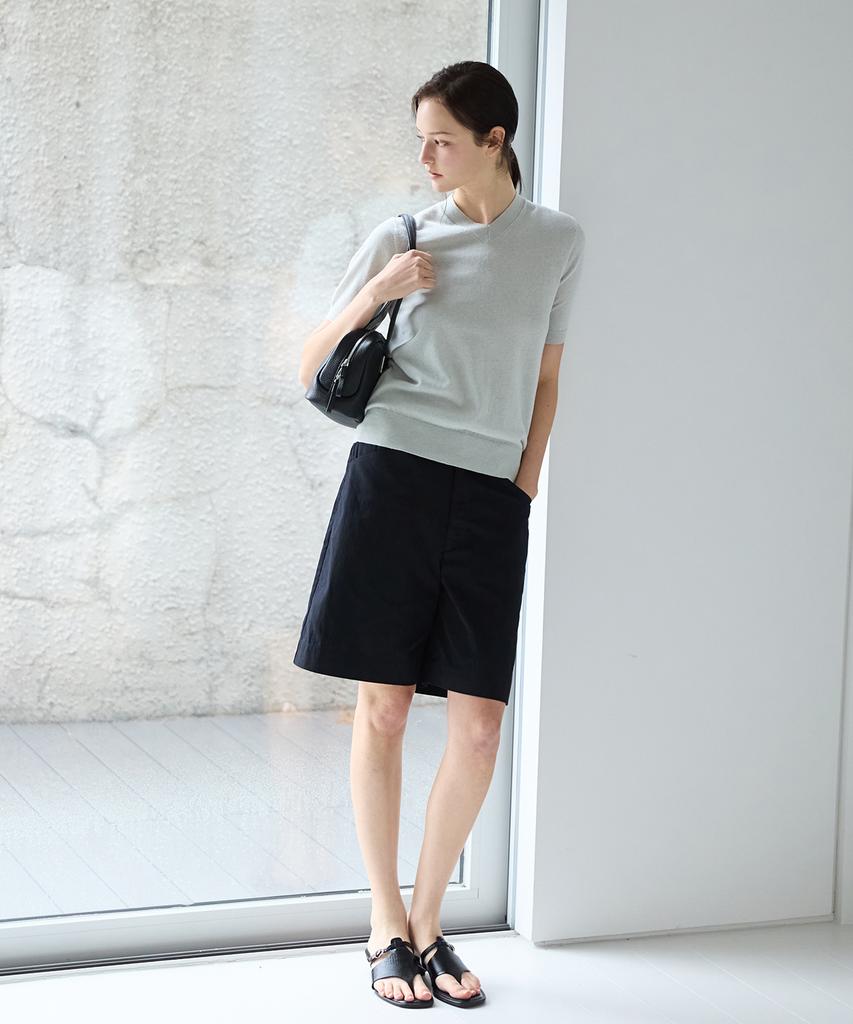 SHINE ON YOU Linen Cotton V-Neck Short Sleeve Knit - Cloud Mist