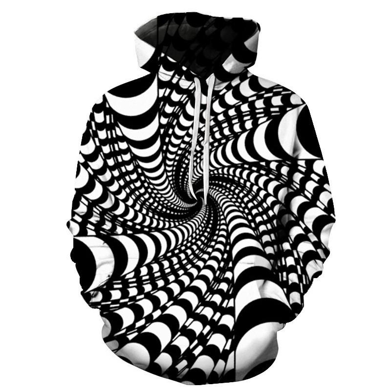 Unisex Oversized Hoodie With Black White Abstract Spiral 3D Digital Print Loose Fit Casual Wear