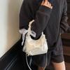Borsa a Spalla in PU con Fiocco Beige Borsa Sottobraccio Pieghettata Borsa da Sera alla Moda Quotidiana