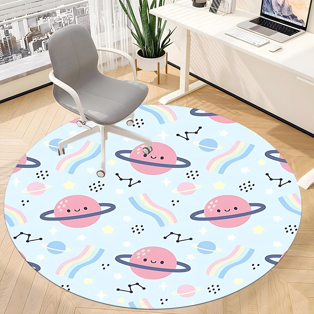 1pc Space Rainbow Pattern Office Round Rug, Carpet for Office, Gaming, Lightweight Round Floor Mat yy260208052